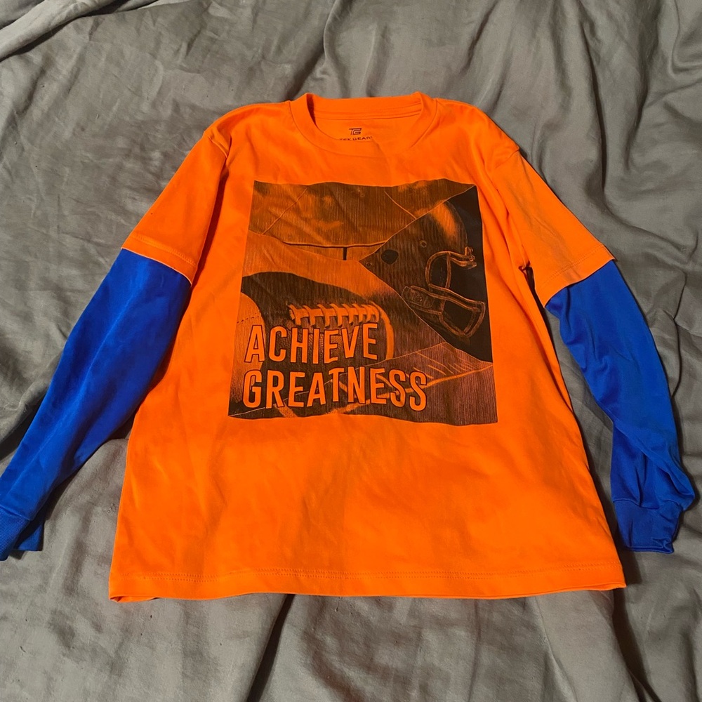 Achieve Greatness Kids Long Sleeve Tee -‎ Orange and Blue